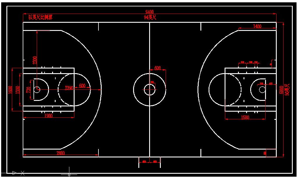 NBA籃球場地標(biāo)準(zhǔn)尺寸畫法